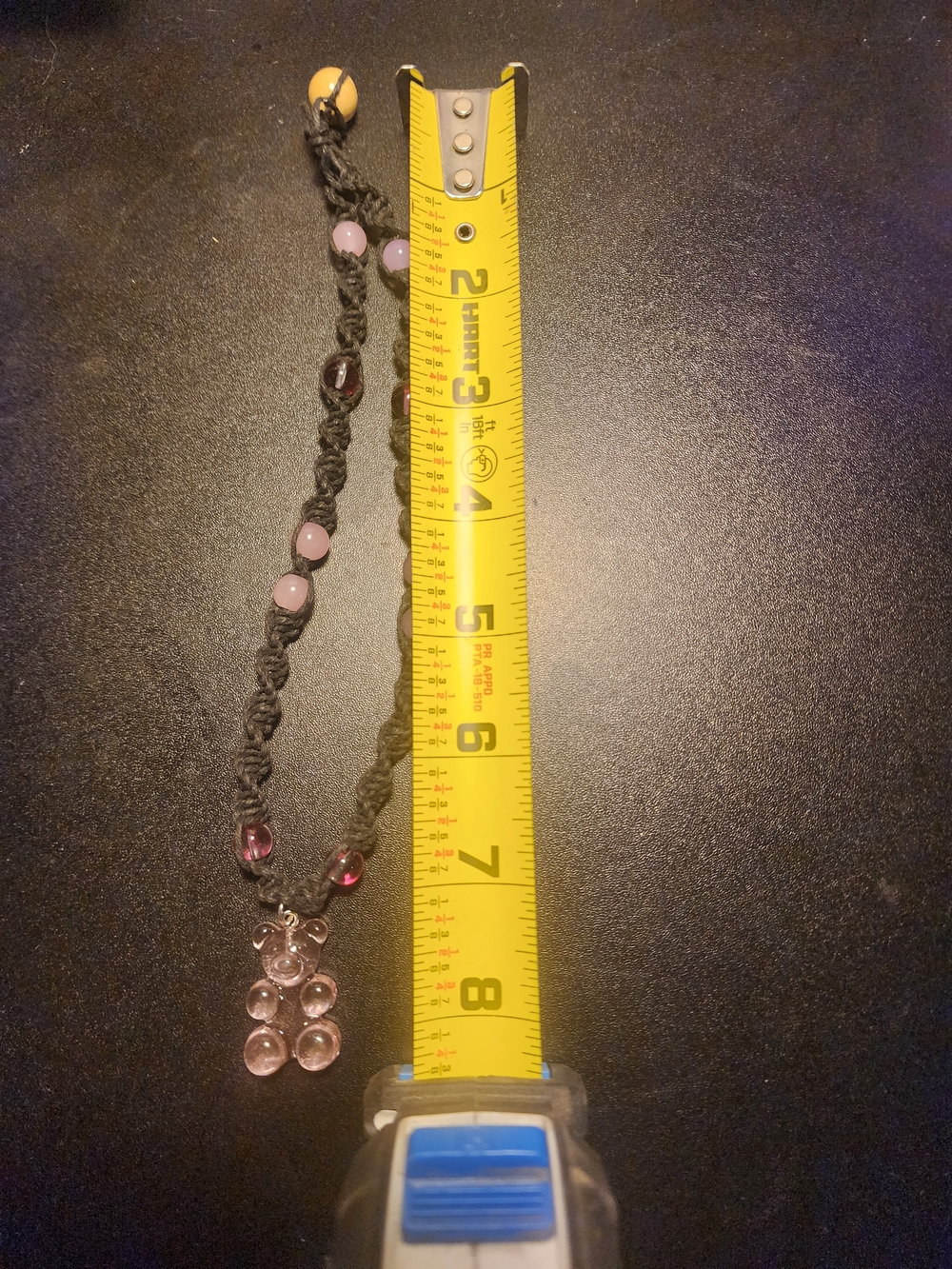 Handmade Pink Bead Macrame Necklace with Teddy Charm